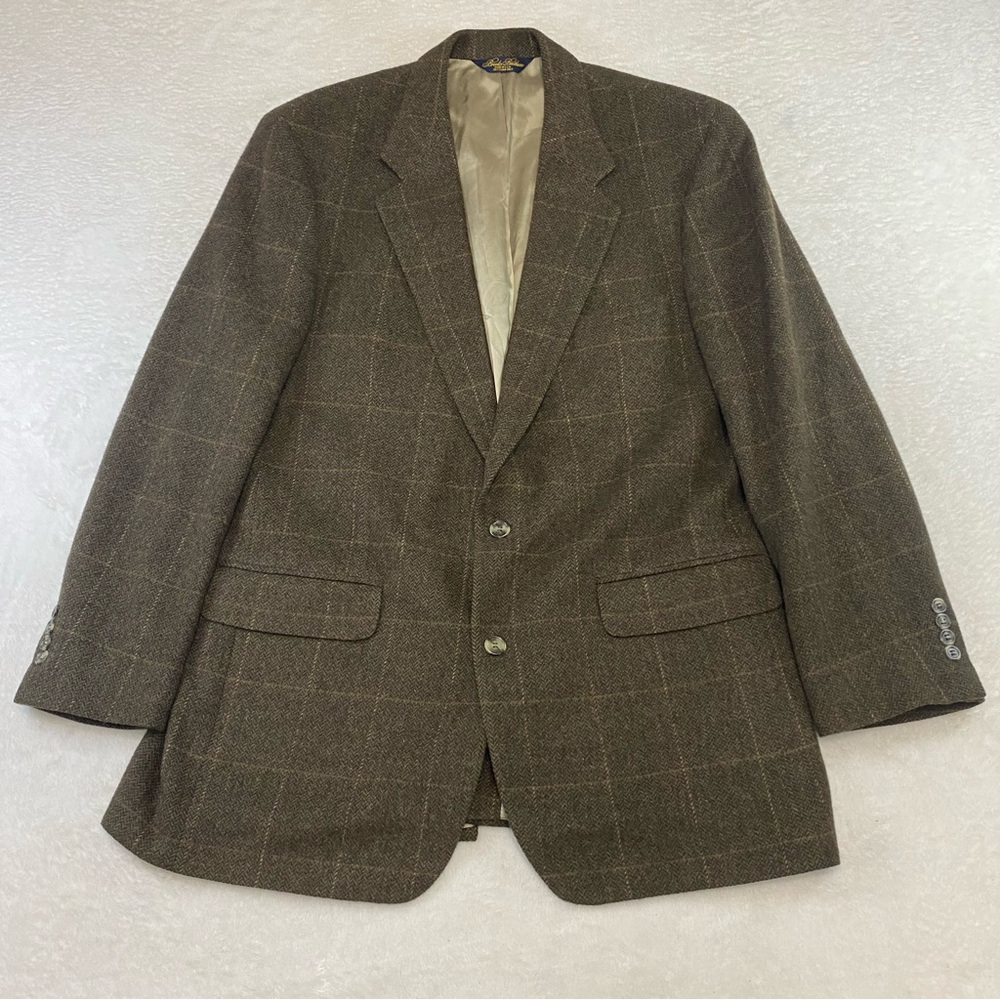 Vintage Brooks Brothers Sport Coat Blazer Jacket Mens sz 44 Camel Hair Plaid USA